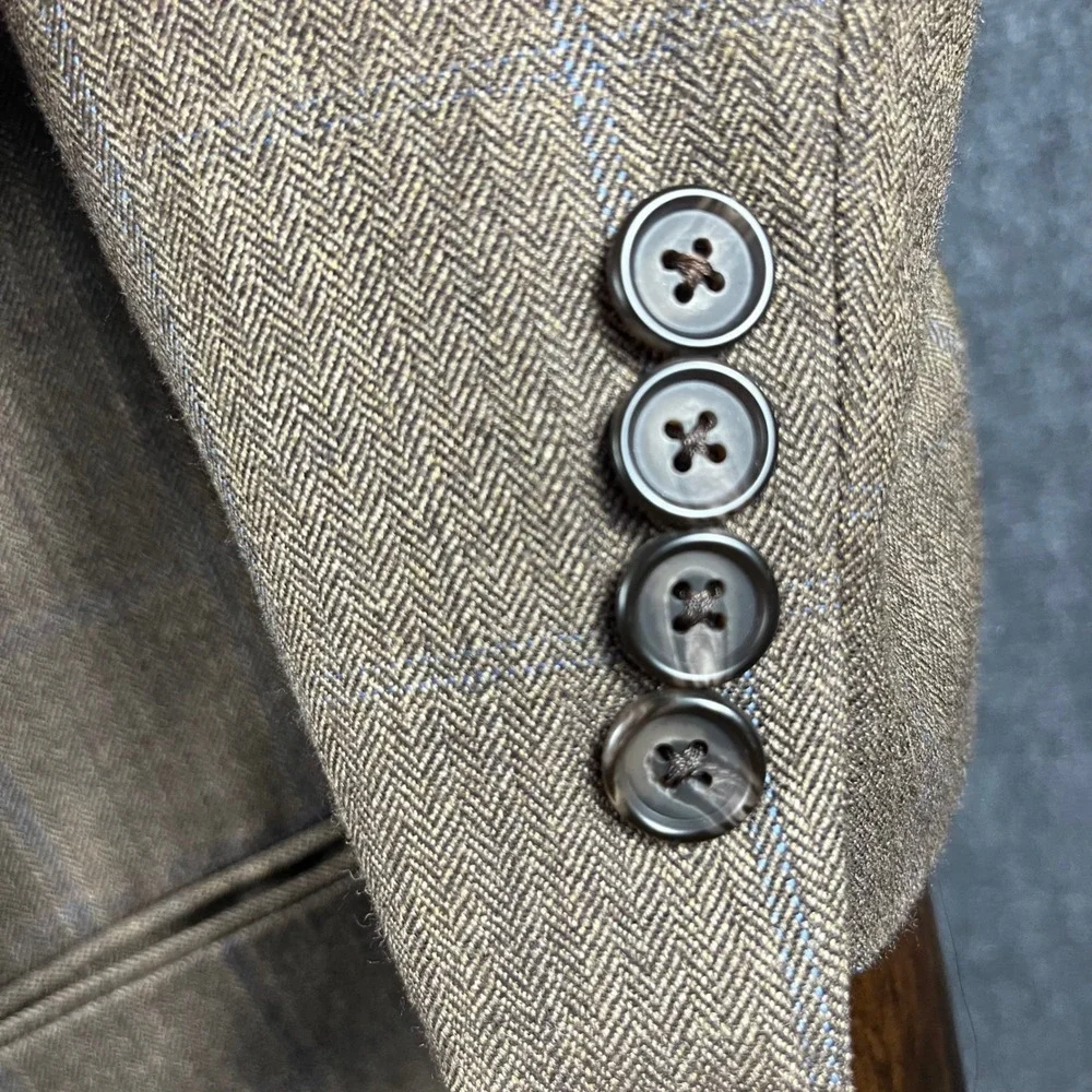 Ralph Lauren Sport Coat Mens 44S Brown Herringbone Windowpane 100% Wool Blazer